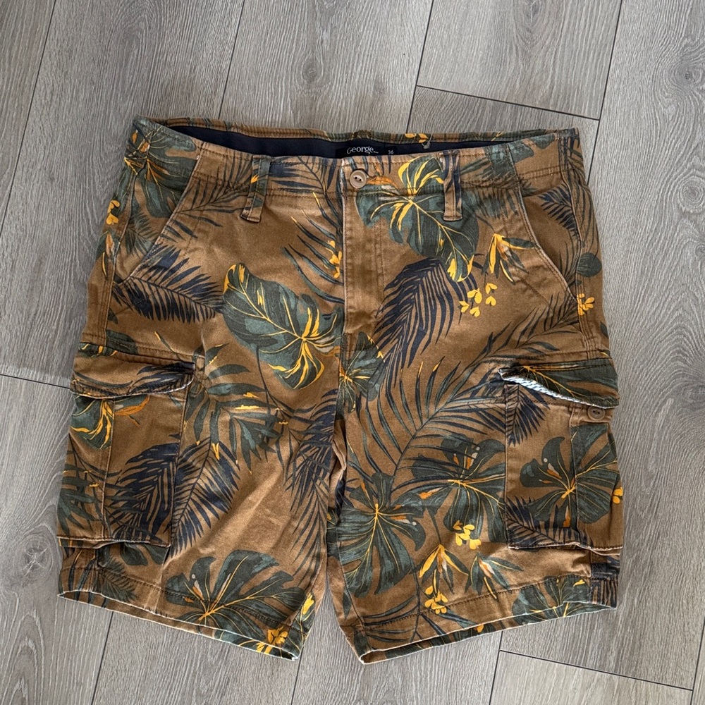 George Brown and Yellow Tropical Cargo Shorts